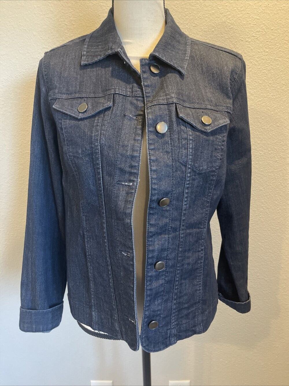 Croft & Barrow Long Sleeve Button Up Jean Jacket Womens Size Small Dark Wash